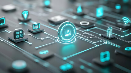 3d Flat icon as Glossy Glowing Holographic Laptop and Calendar concept as A photo featuring a glossy glowing holographic laptop and a calendar. The objects are positioned towards the right highlightin