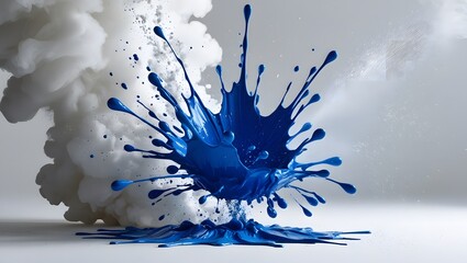 Blue paint splashes background. Generative Ai.