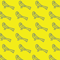 Vector seamless pattern of hand drawn doodle sketch for Gond painting , bird seamless pattern , block print pattern