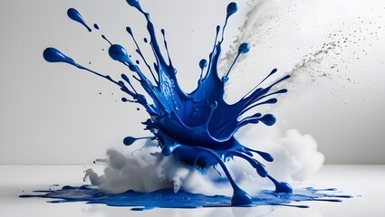Blue paint splashes background. Generative Ai.