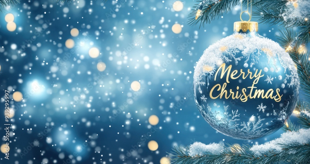 Poster christmas background with blue color and golden text 