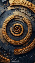Fototapeta premium 75. Abstract 3D render with layered geometric patterns and a textured ceramic circle background