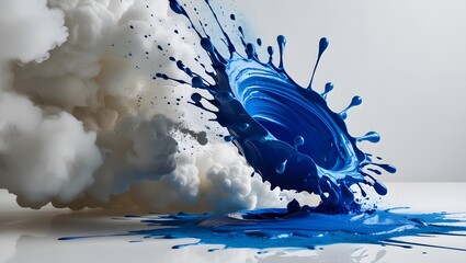 Blue paint splashes background. Generative Ai.