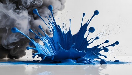 Blue paint splashes background. Generative Ai.