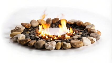 Obraz premium Small fire burning within a circle of smooth rocks