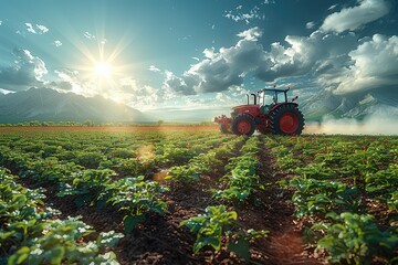 Farm worker driving tractor prepares for harvest