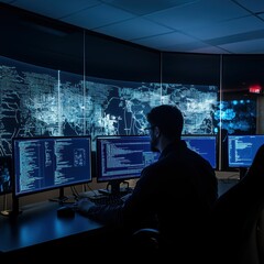 Cybersecurity Analyst Monitoring Global Network