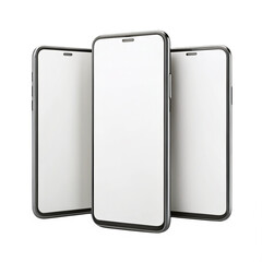 Three Smartphones with Blank Screens on a Transparent Background