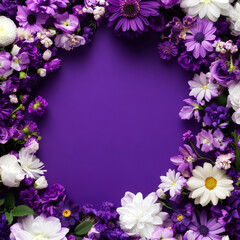 Vibrant Floral Frame with Purple, White, and Various Floral Arrangements Captivates Focus
