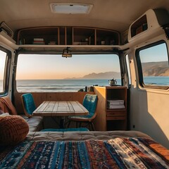 Panoramic Ocean View From Camper Van Desk
