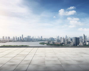 Modern cityscape with skyline and perspective floor