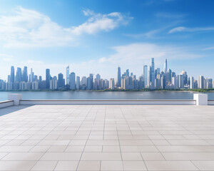 Modern cityscape with skyline and perspective floor