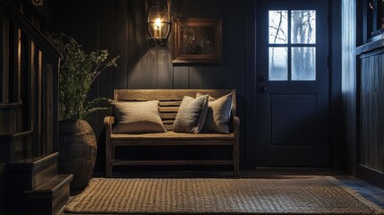 Fototapeta premium Rustic Interior Design with Wooden Bench and Natural Light