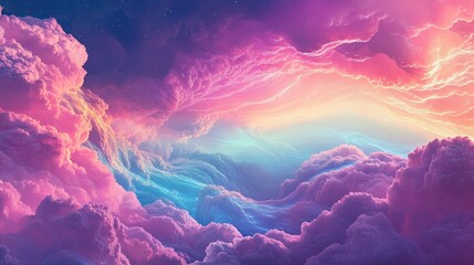 Ethereal Cosmic Landscape with Vibrant Dramatic Clouds in the Sky