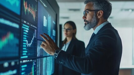 Obraz premium Corporate Data Analytics and Investment Research in Modern Office Environment