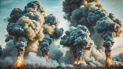 Fototapeta premium Large plumes of black smoke billowing from a fire