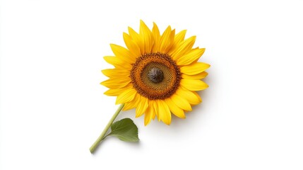 Obraz premium A 3D single icon of a blooming sunflower with vibrant yellow petals and a rich brown center rendered in a clean and simple style. The sunflower is isolated on a white background