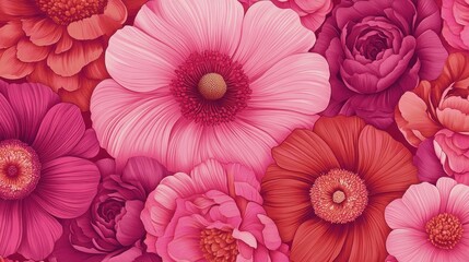 Fototapeta premium A vibrant arrangement of various flowers in shades of pink and red.
