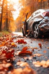 car accident in big city on fall road
