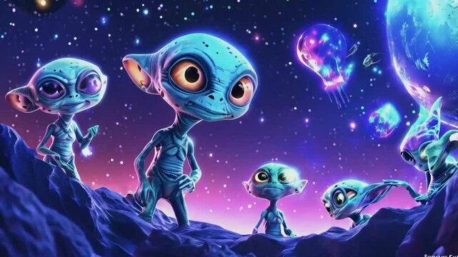Friendly Aliens Exploring the Galaxy in a Space-Themed Adventure