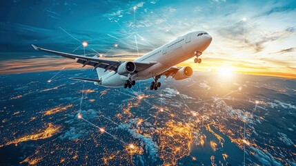 Naklejka premium Strategic Airfreight Route Planning in Aerial Logistics for Optimal Efficiency and Optimization