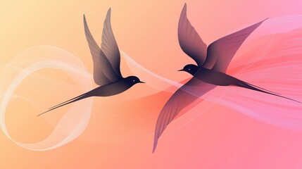 Fototapeta premium Abstract illustration of birds, with smooth shapes and a gradient background.
