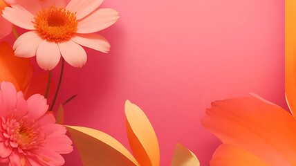 High quality a pink and orange color background with a corner setup flowers illustration design.