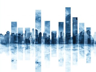 Real Estate Market Trends A cityscape with buildings represented as bar graphs showing fluctuations in real estate prices.