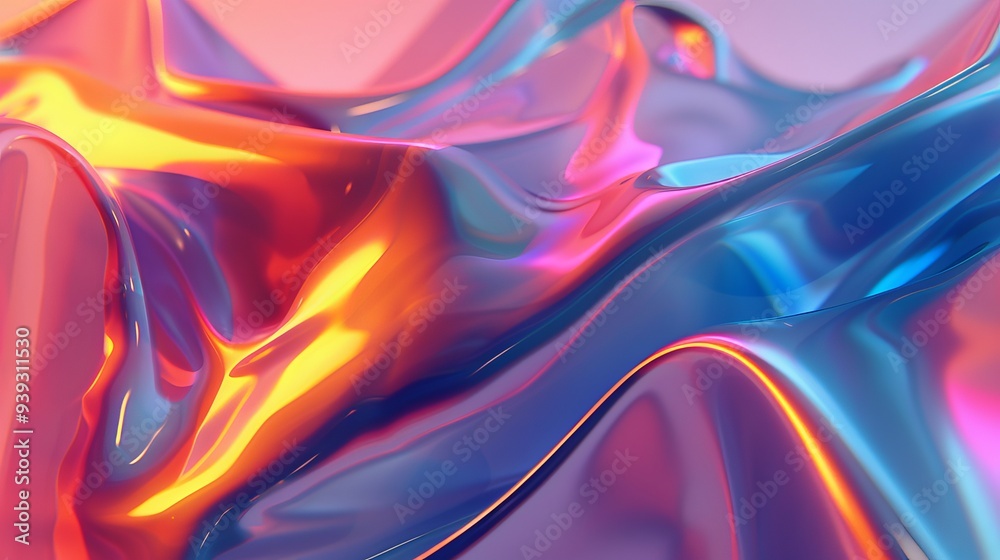 Wall mural abstract holographic 3d render with vibrant gradient hues blending seamlessly, creating a futuristic