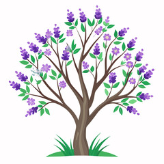 a single tree with flowers and lavender leaves vector illustration