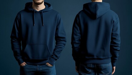 Aesthetic Branding Person in Navy Blue Hoodie Front View Branding