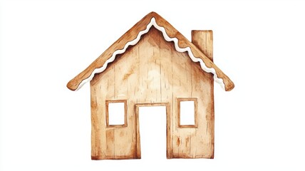 Wooden gingerbread house, decorative details, isolated on white, Watercolor style
