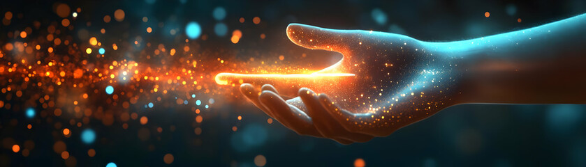 Photo Realistic as Hand with Holographic Credit Card and Dollar Sign concept as A photo featuring a hand holding a holographic credit card and a dollar sign. The image is framed with ample copy space 