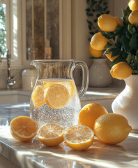 lemon water with lemon tree in the background