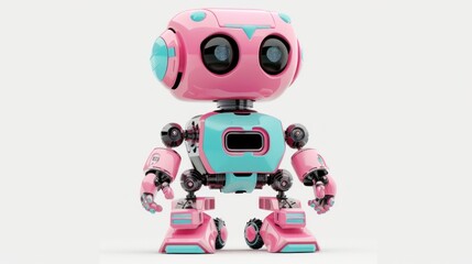 Naklejka premium Joyful cute aquamarine pink robot.