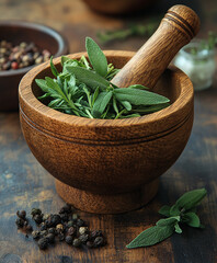 fresh mint in a mortar