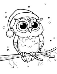 Fototapeta premium Christmas Owl Wearing a Santa Hat. Owl Coloring Pages