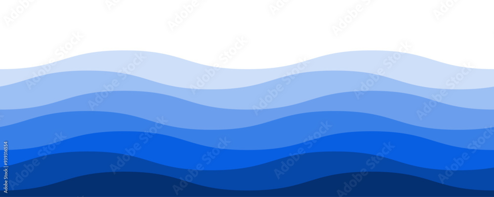 Poster abstract water seamless wavy line pattern in gradient blue colors of ocean ripples or sea waves. vec