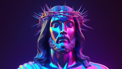 Metallic sculpture of Bearded Man with a crown of thorns