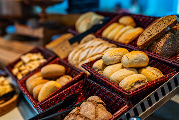 Various types of bakery products on the table.