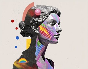 sculpture of a woman with creative colors and elements - Generative AI