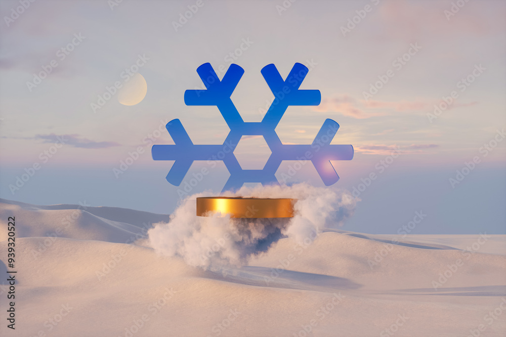 Aufkleber winter christmas podium backdrop for product display with snow landscape background. 3d rendering