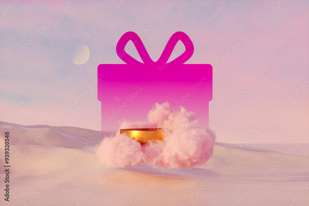 Aufkleber winter christmas podium backdrop for product display with snow landscape background. 3d rendering