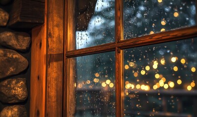 Cozy Cabin Window with Rain
