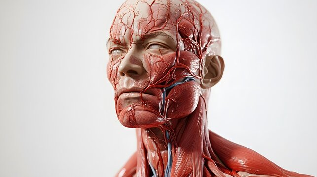 Muscular System with Blood Vessels: A detailed view of the muscular system with the major blood vessels running through it, showing the relationship between muscles and circulation.