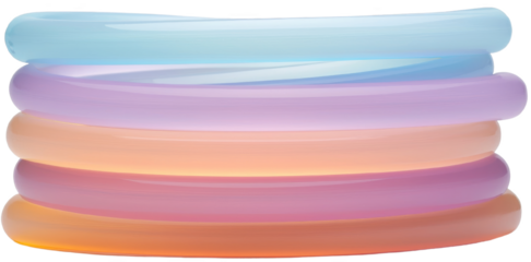 Colorful translucent rings stacked harmoniously, showcasing vibrant hues and a smooth surface, perfect for creative design inspirations. cut out, PNG, isolated on transparent background.