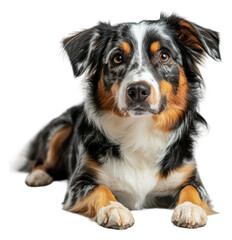 PNG Aussie shepherd lounging on white surface