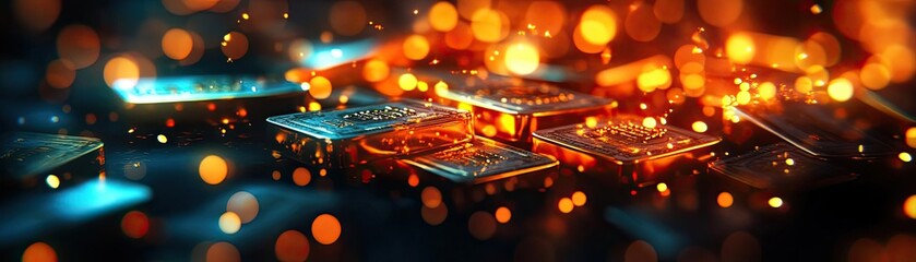 A vibrant display of circuit boards surrounded by a dynamic bokeh effect, showcasing technology and innovation in digital design.