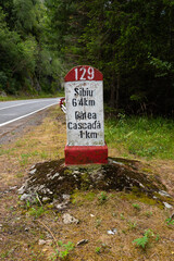 Picturesque road sign along the famous and scenic Transfăgărășan road (DN7C), Transylvania, Romania
