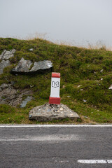 Picturesque road sign along the famous and scenic Transfăgărășan road (DN7C), Transylvania, Romania